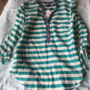 Teal and cream striped blouse